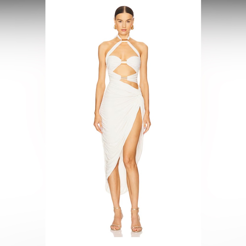 Michael Costello White Asymmetrical Halter Dress